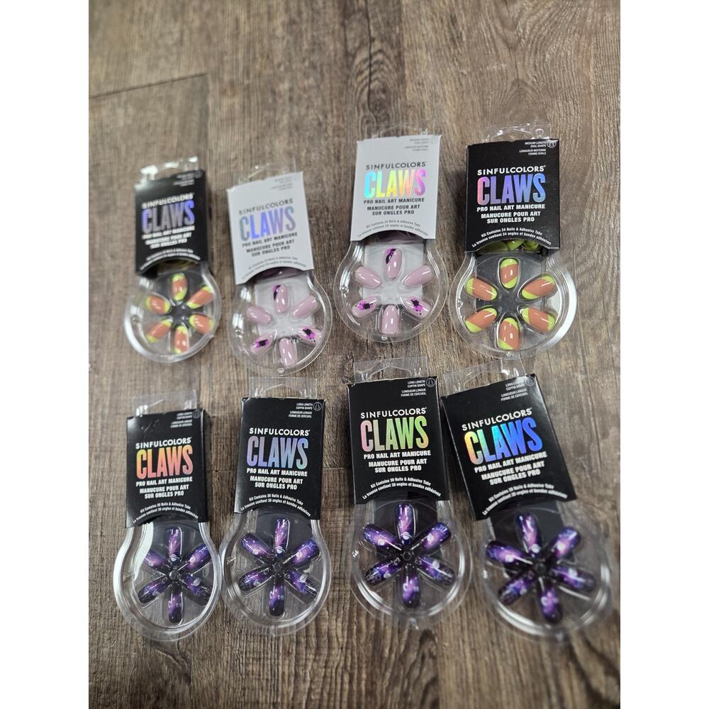 Sinful Colors CLAWS Nail Art Press On Sets Long Coffin Medium Oval Mixed Lot of8